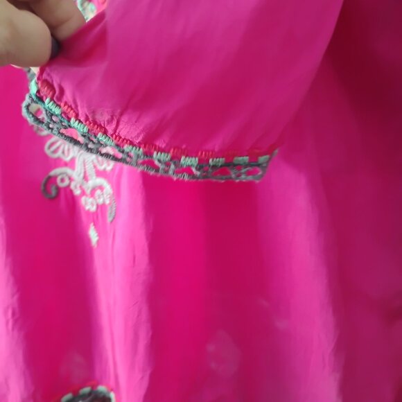 ❤️Amazing! JOHNNY WAS HOT PINK Embroidered Langenlook Blouse Top 52" Bust - Picture 3 of 12